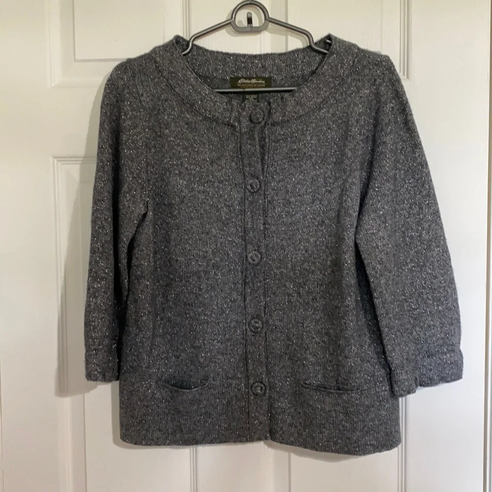 Eddie Bauer Button Gray w/ Silver Cardigan M